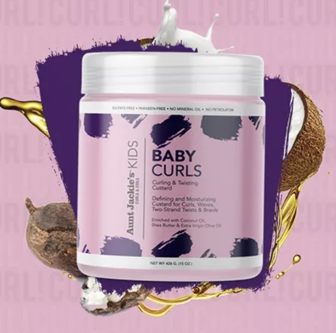 Aunt Jackie's Curls & Coils Girls Baby Girl Curls Curling & Twisting Custard 16 oz - Afbeelding 3