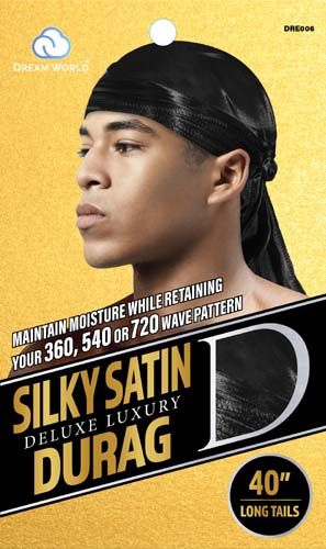Dream World - Silky Satin Deluxe Luxury Du-Rag Black DRE006